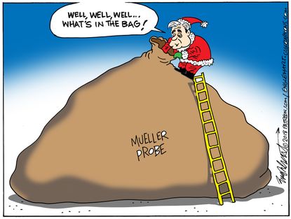 Political cartoon U.S. Robert Mueller Russia probe Christmas Santa