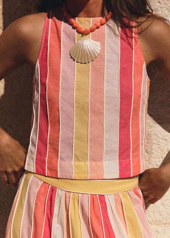 Evelina Blouse - Red, Yellow and Ecru Stripes - Organic Cotton - Organic Textile - S&amp;eacute;zane