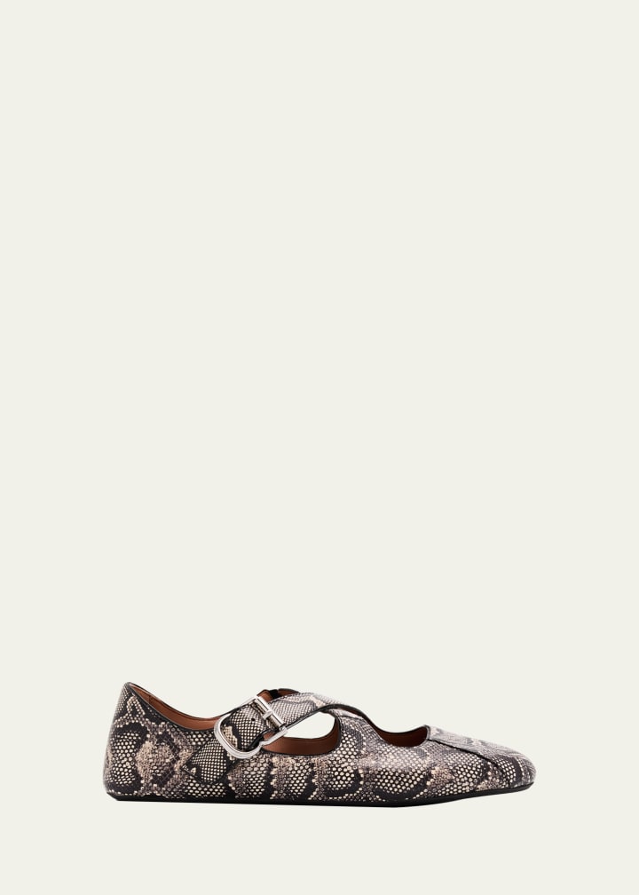 Crisscross Snakeskin Leather Ballerina Flats