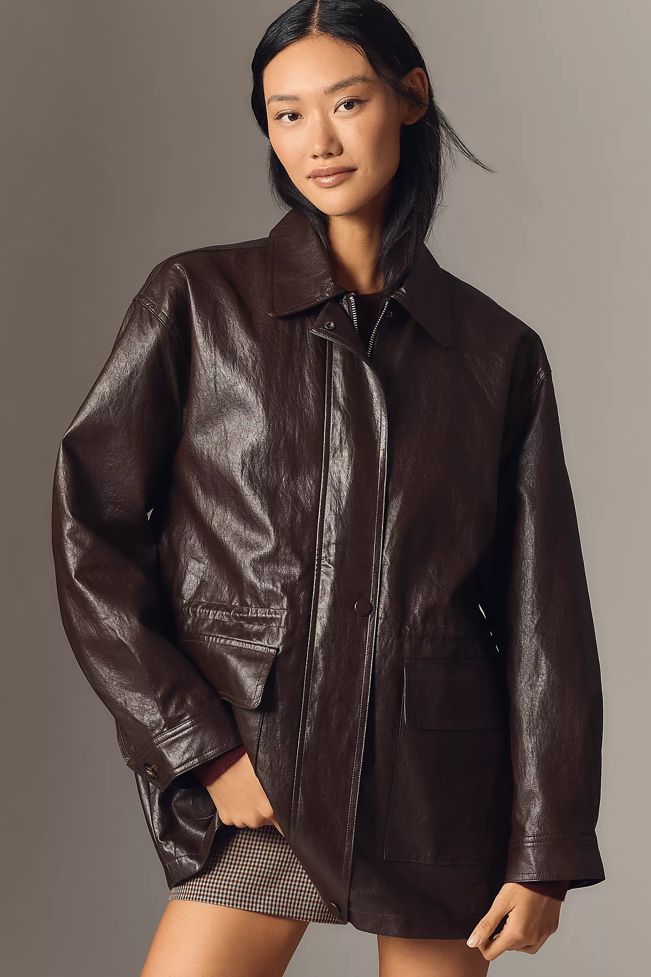 By Anthropologie Cinched-Waist Faux-Leather Jacket