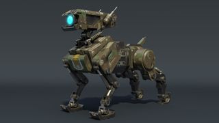 A 3D rendering of a military robot dog
