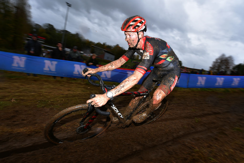 OVERIJSE BELGIUM OCTOBER 31 Michael Vanthourenhout of and Team Belgium Pauwels Sauzen Bingoal competes during the 62nd Druivencross Overijse UCI CycloCross Worldcup 2021 Mens Elite DruivencrossOverijse CXWorldCup UCIcyclocrossWC on October 31 2021 in Overijse Belgium Photo by Luc ClaessenGetty Images