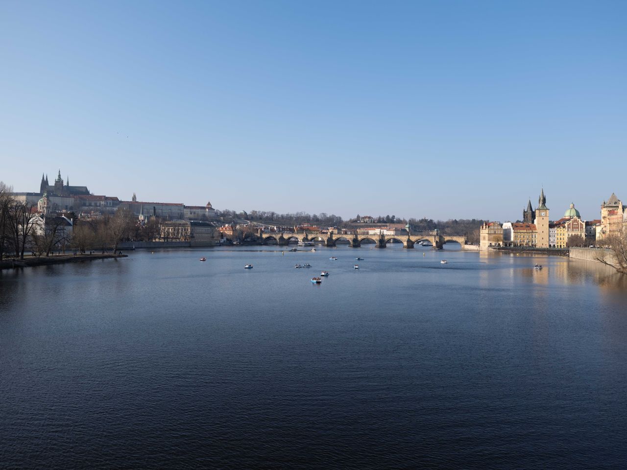View of the Charles Bridge in Prague from a distance