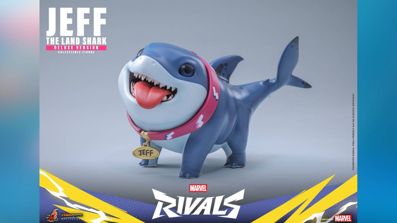 Official marketing image for the Marvel Deluxe Edition Jeff the Land Shark Hot Toys figure.