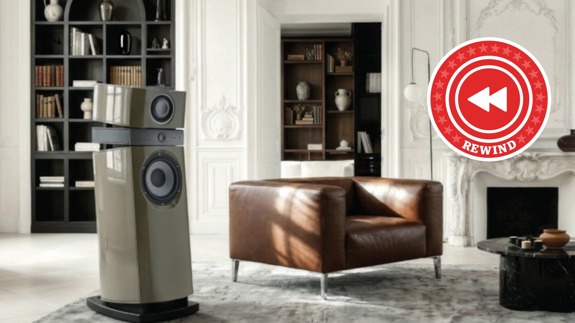 Focal speaker in room with Rewind logo
