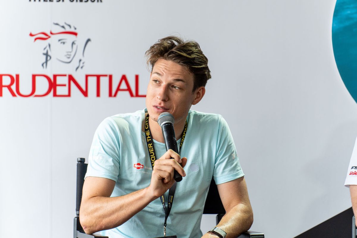 Jasper Philipsen (Alpecin-Deceuninck) at the pre-race media conference for the 2024 Tour de France Prudential Singapore Criterium