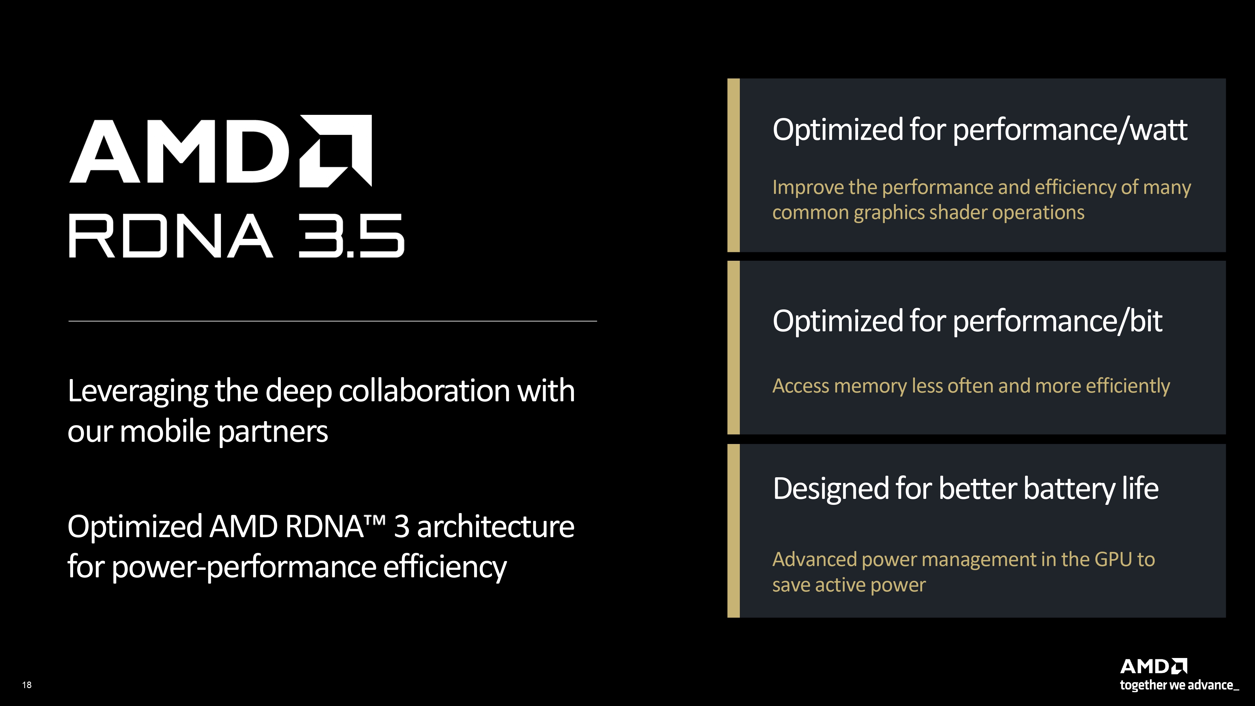 AMD presentation slides introducing the changes added to the RDNA 3.5 GPU architecture