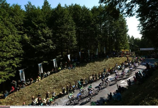The riders were strung out over the top of the climb