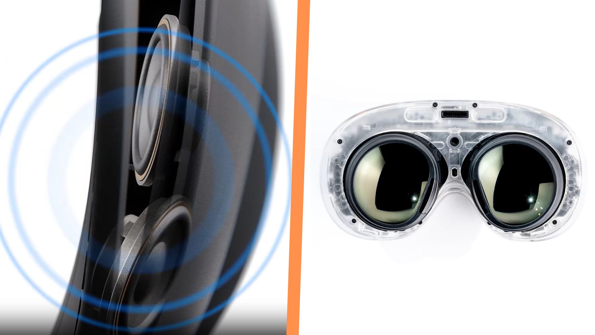 A side by side image of the Steam Frame's speaker system and pancake lenses