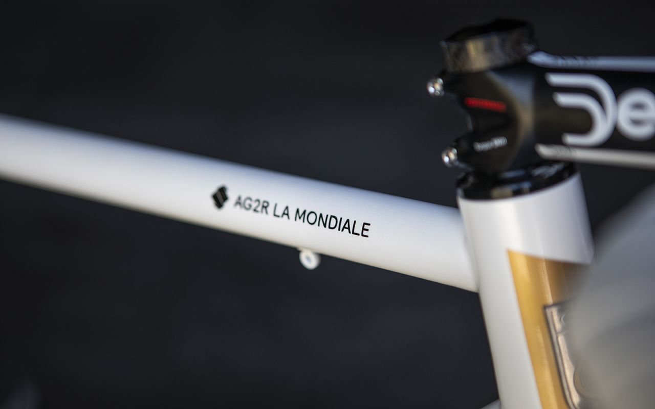 A race number plate mount looks to be welded onto the underside of the top tube