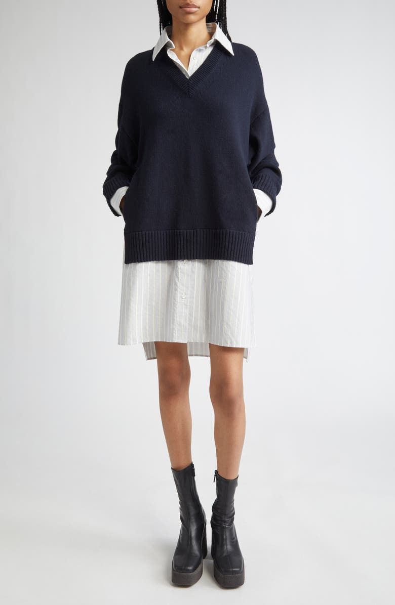 Long Sleeve Mixed Media Wool, Silk & Cotton Dress