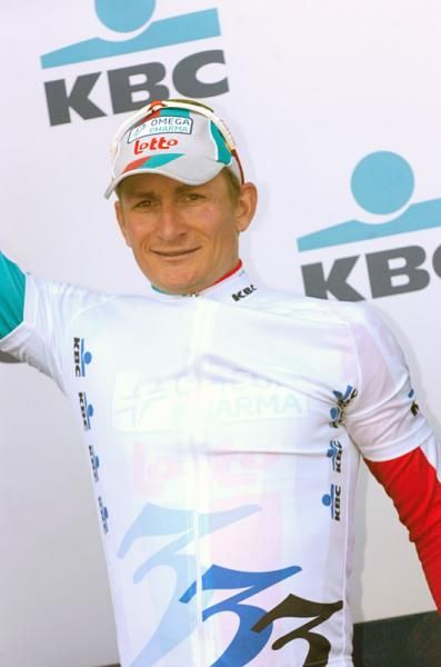 Andr&eacute; Greipel (Omega Pharma-Lotto) leads the Three Days of De Panne after the opening stage.
