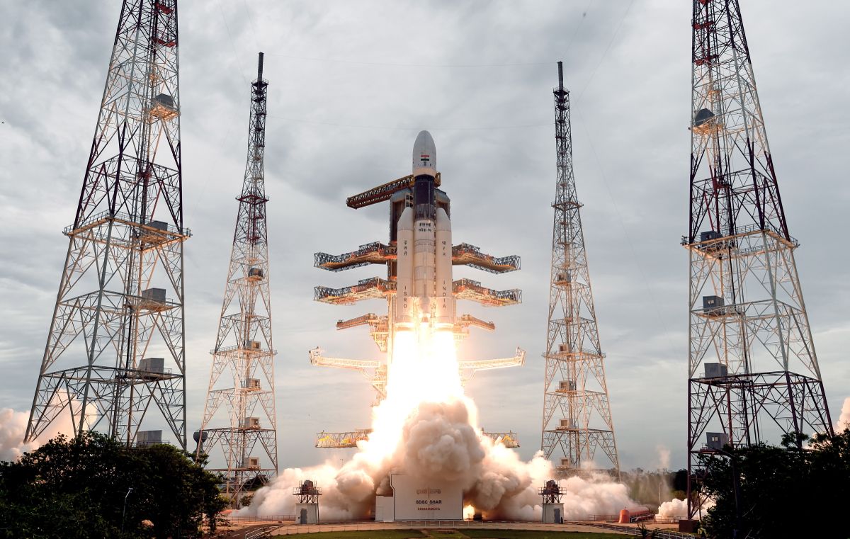 India&#039;s Chandrayaan-2 Moon mission blasts off from Satish Dhawan Space Centre in Sriharikota, India, on 22 July 2019.