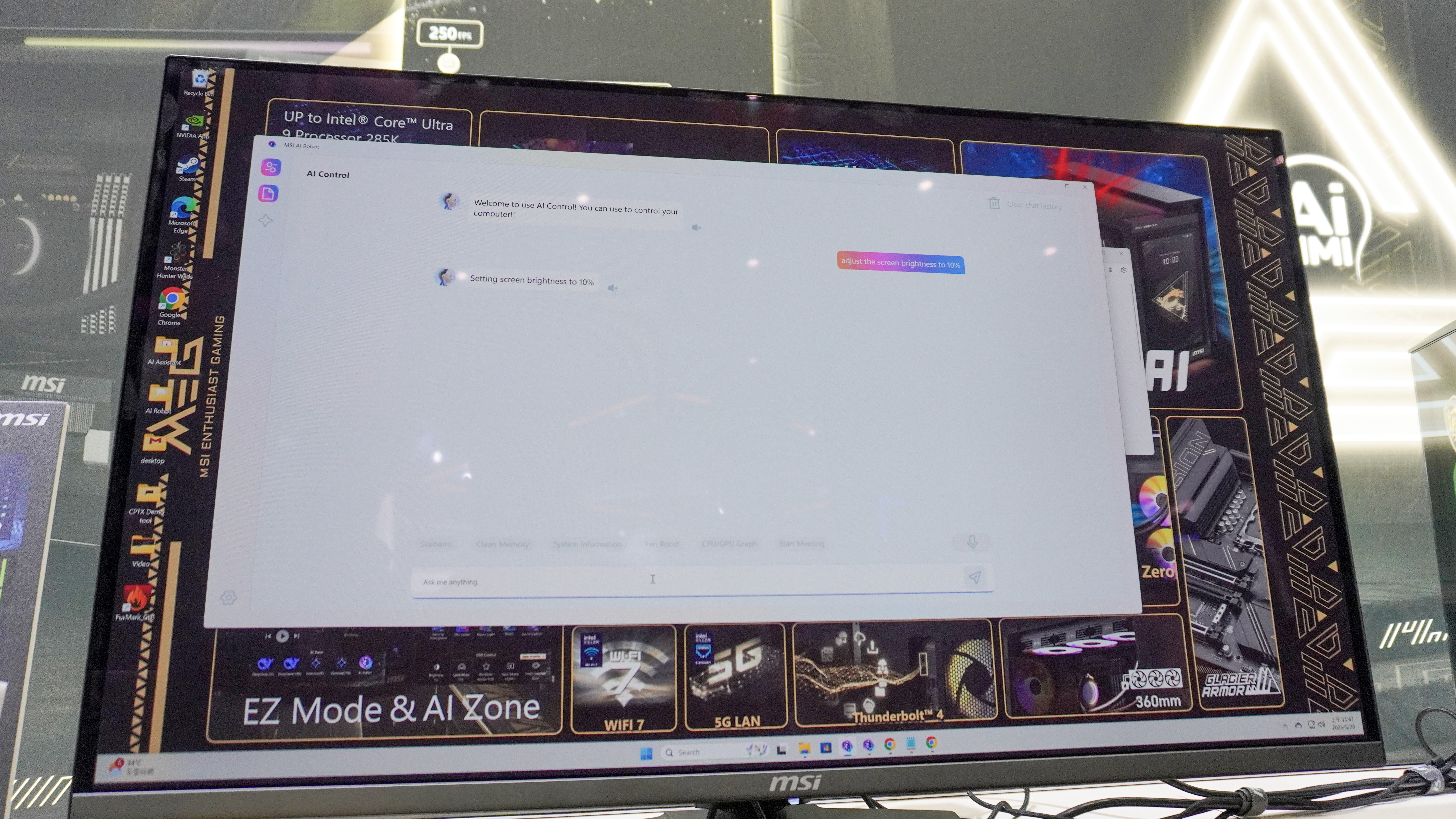 Using MSI's AI Robot app to change PC settings on the MSI Meg Vision X AI