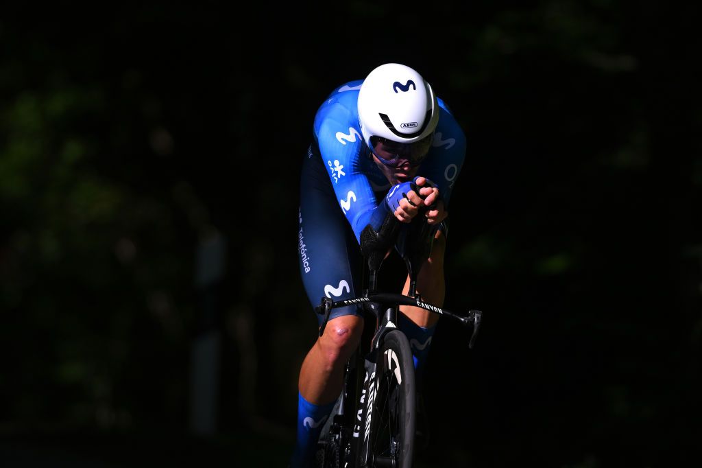 DIFFERDANGE LUXEMBOURG SEPTEMBER 21 Lorenzo Milesi of Italy and Movistar Team sprints during the 84th Tour de Luxembourg 2024 Stage 4 a 155km individual time trial stage from Differdange to Differdange UCIWT on September 21 2024 in Differdange Luxembourg Photo by Tim de WaeleGetty Images