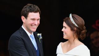 windsor, united kingdom october 12 embargoed for publication in uk newspapers until 24 hours after create date and time jack brooksbank and princess eugenie leave st georges chapel after their wedding ceremony on october 12, 2018 in windsor, england photo by poolmax mumbygetty images