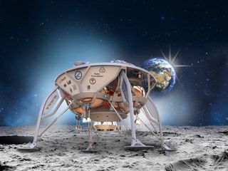 Artist's illustration of SpaceIL's newly designed robotic lander on the moon.