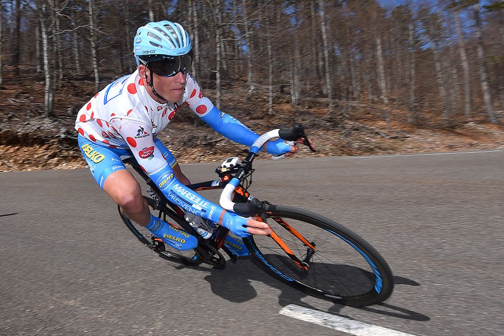 Evaldas Siskevicius in the polka dot jersey at Paris-Nice