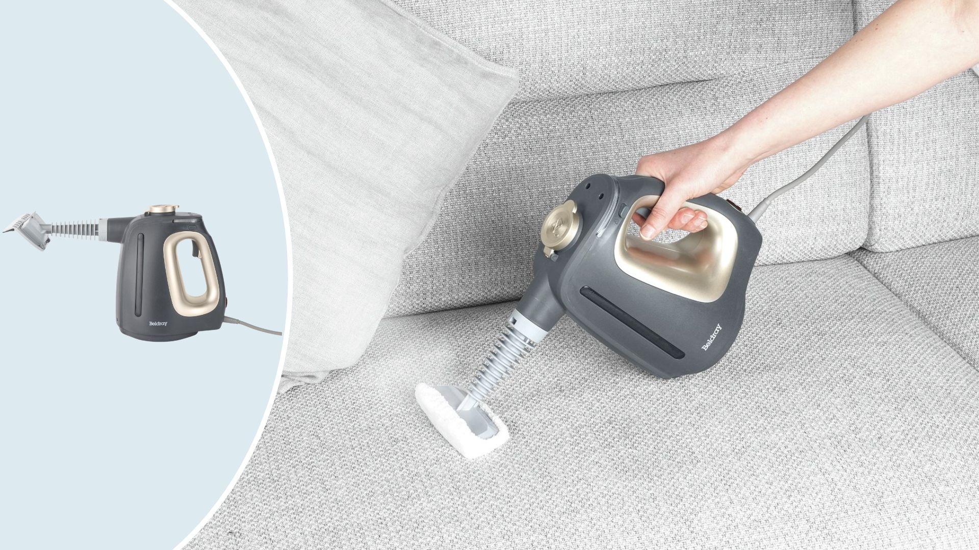 Testing the Beldray 15-in-1 Steam Cleaner on upholstry
