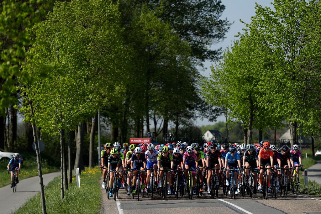 The peloton spread out across the road