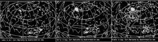 a map of the night sky featuring multiple x's showing where meteor showers will appear in summer 2024
