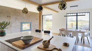 open plan kitchen diner in barn conversion