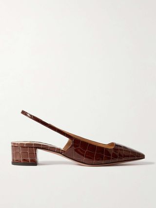 Ginza 35 Croc-Effect Leather Slingback Pumps