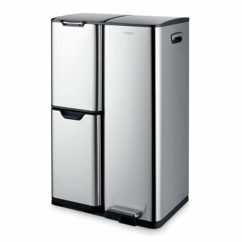 Tower 60l Three Compartment Recycling Pedal Bin - Steel