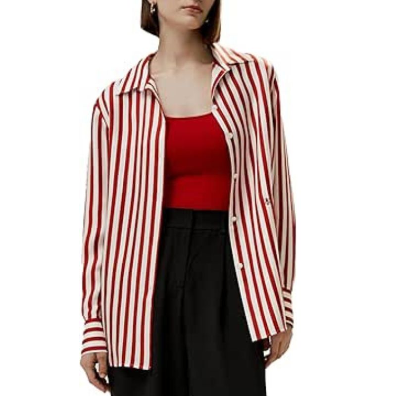 Lilysilk, Pure Silk Shirt in Red Stripe
