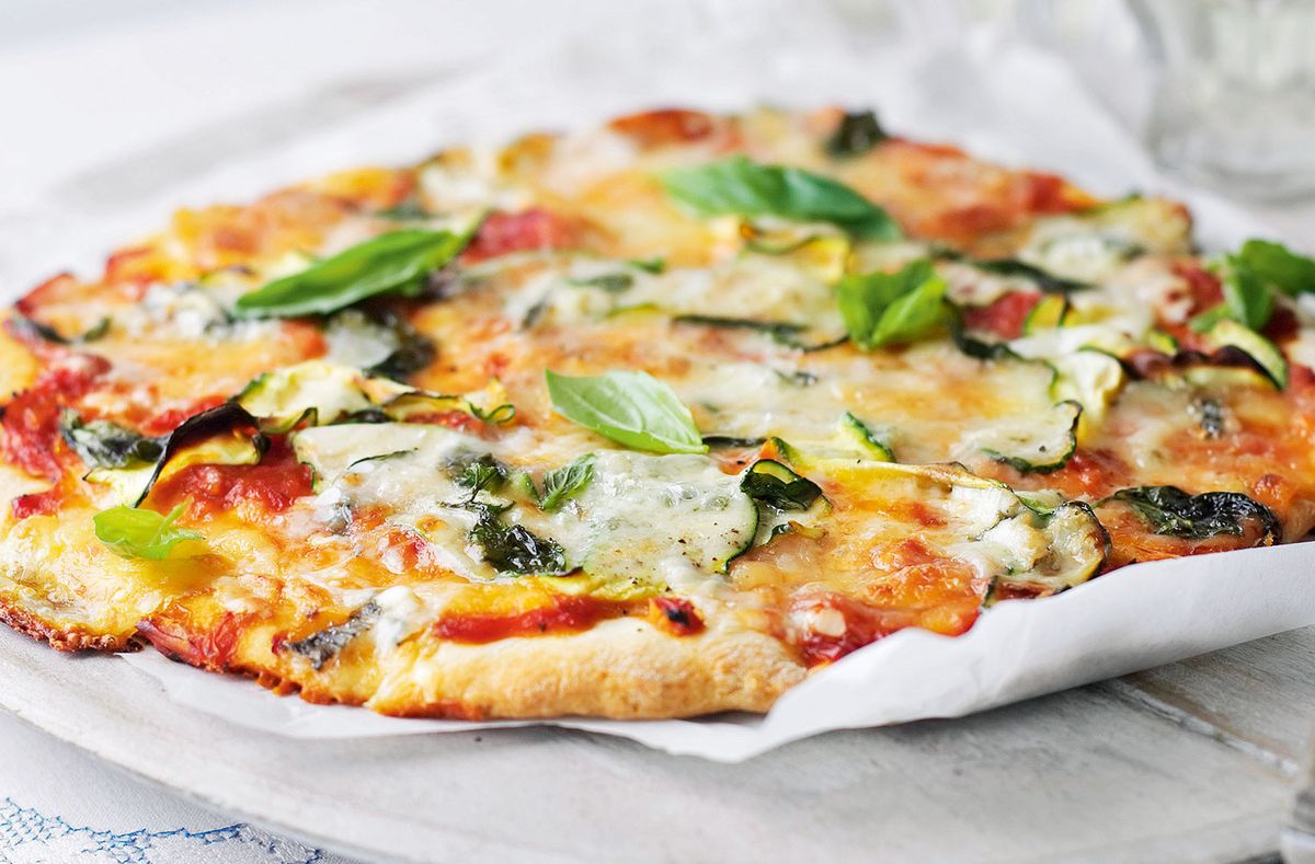 image of Courgette, Red Onion and Ricotta Pizza recipe by Good to Know