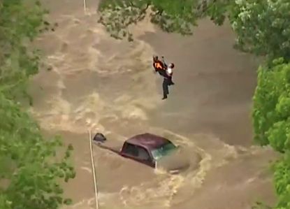 Helicopters evacuate a man in Denton County, Texas