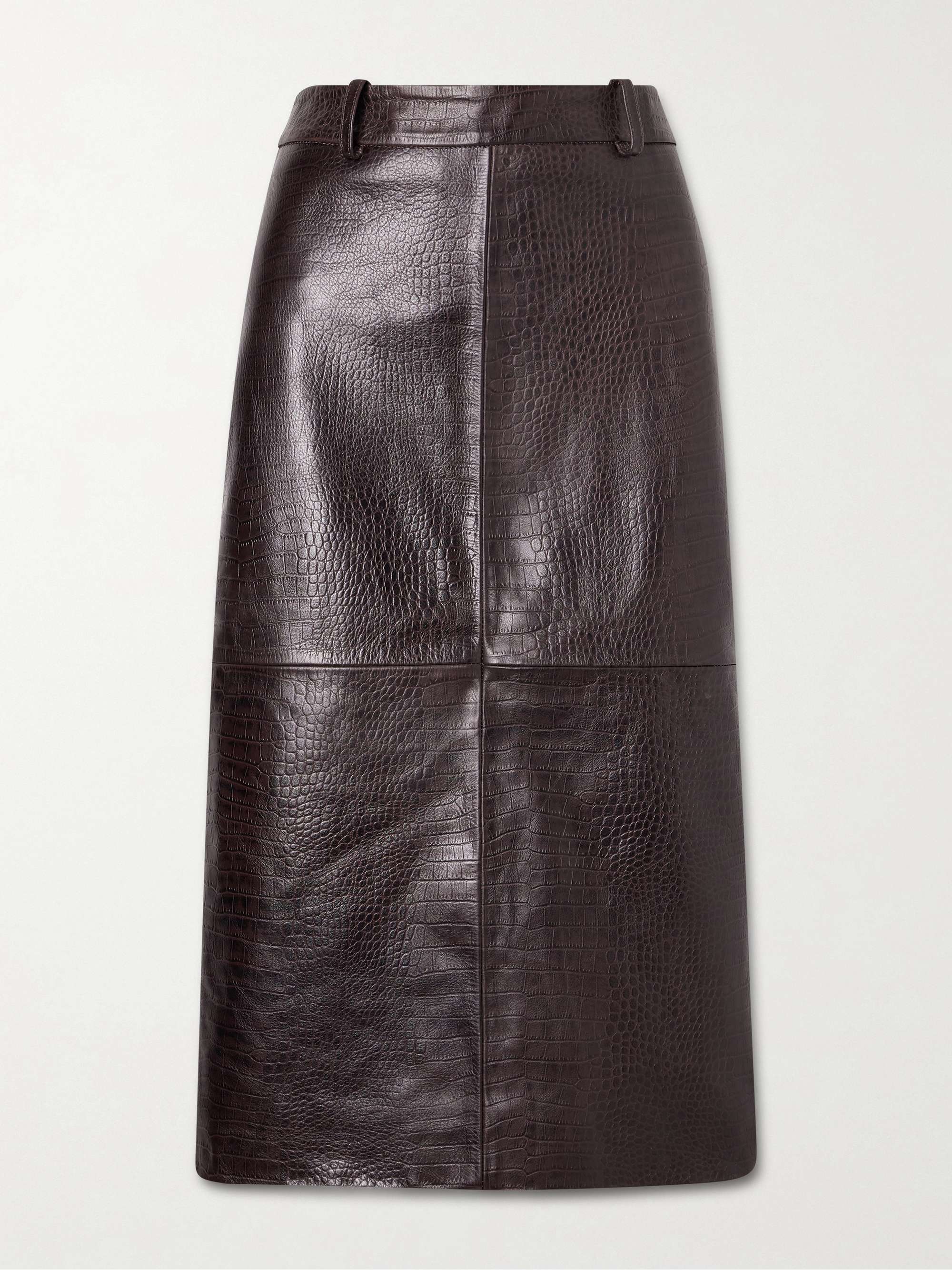 Taney Paneled Croc-Effect Leather Midi Skirt