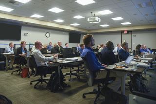 Representatives from NASA, the Federal Emergency Management Agency, NASA's Jet Propulsion Laboratory, the Department of Energy's national laboratories, the Air Force and the California Governor's Office of Emergency Services came together to formulate a response to a simulated asteroid impact possibility in 2020.