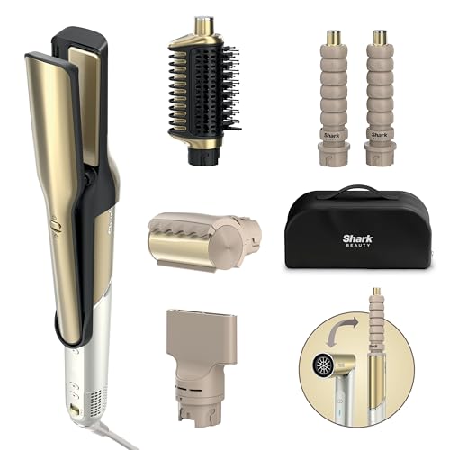 Shark Glam Sleek Straight Waves &amp;amp; Curls Multi-Styler, Gloss Lock Shine Technology, Silki Air Straightener, Glossi Styler for Smooth Blow Dries, Auto-Wrap Curlers, Frizzfighter Tool, Hd6051suk