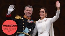 Danish King Frederik X and Queen Mary wave from the balcony of Christiansborg Palace shortly after his proclamation on January 14, 2024 in Copenhagen, Denmark. King Frederik X is succeeding Queen Margrethe II, who has stepped down after reigning for 51 years. (Photo by Sean Gallup/Getty Images)