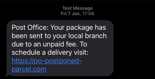 screenshot of scam text message