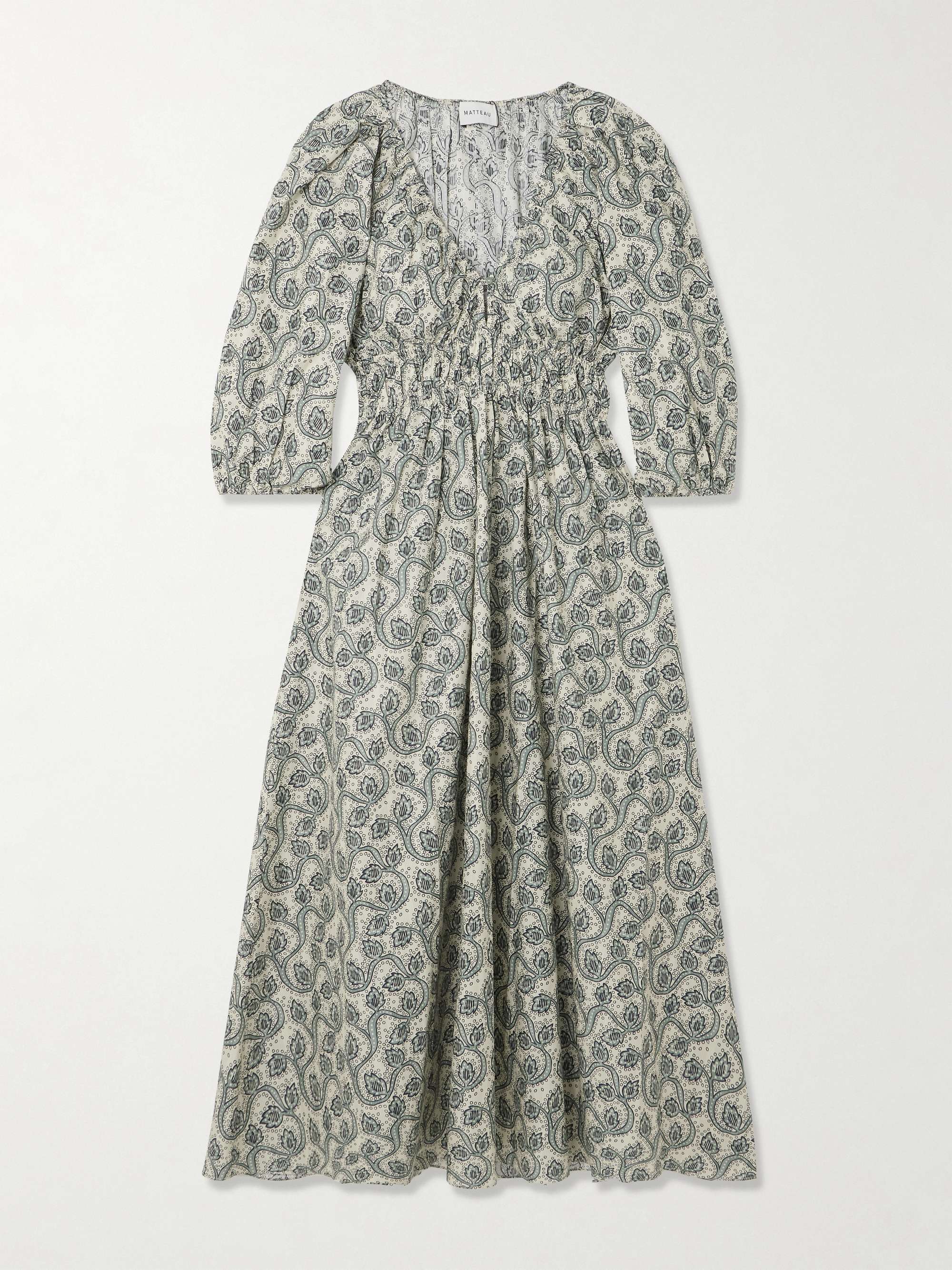 Shirred Paisley-Print Organic Cotton Midi Dress