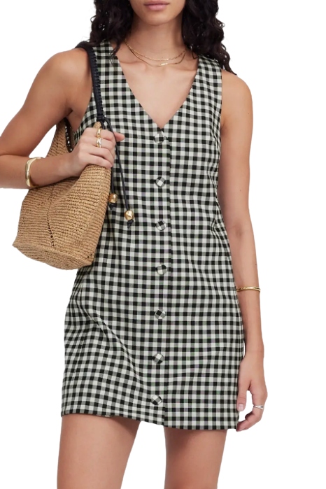 Gingham V-Neck Wool Blend Vest Minidress