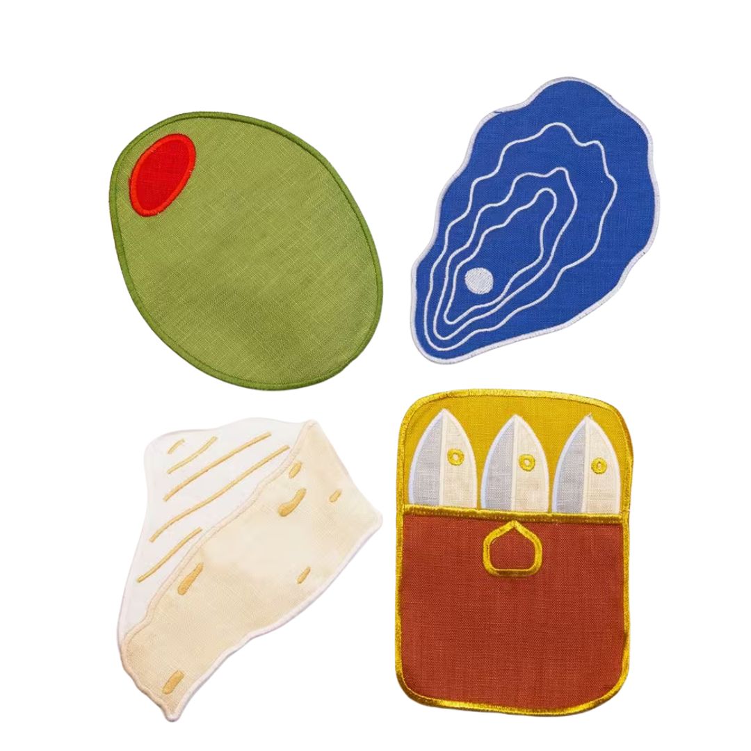 Piecework, Hors D&amp;rsquo;oeuvres Linen Cocktail Napkins Set of Four