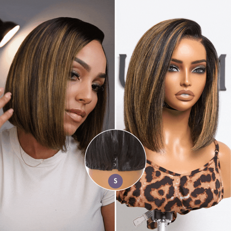 Luvme All-Day Comfort™ Wig Brown Highlight Blunt Cut Bob Glueless Minimalist Hd Lace Wig Pre-Cut Lace