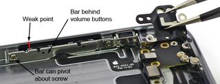 iPhone 6 internal structure behind volume controls [Image Source: iFixit iPhone 6 Teardown]