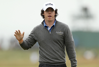 Rory McIlroy salutes the crowd at the 2010 Open