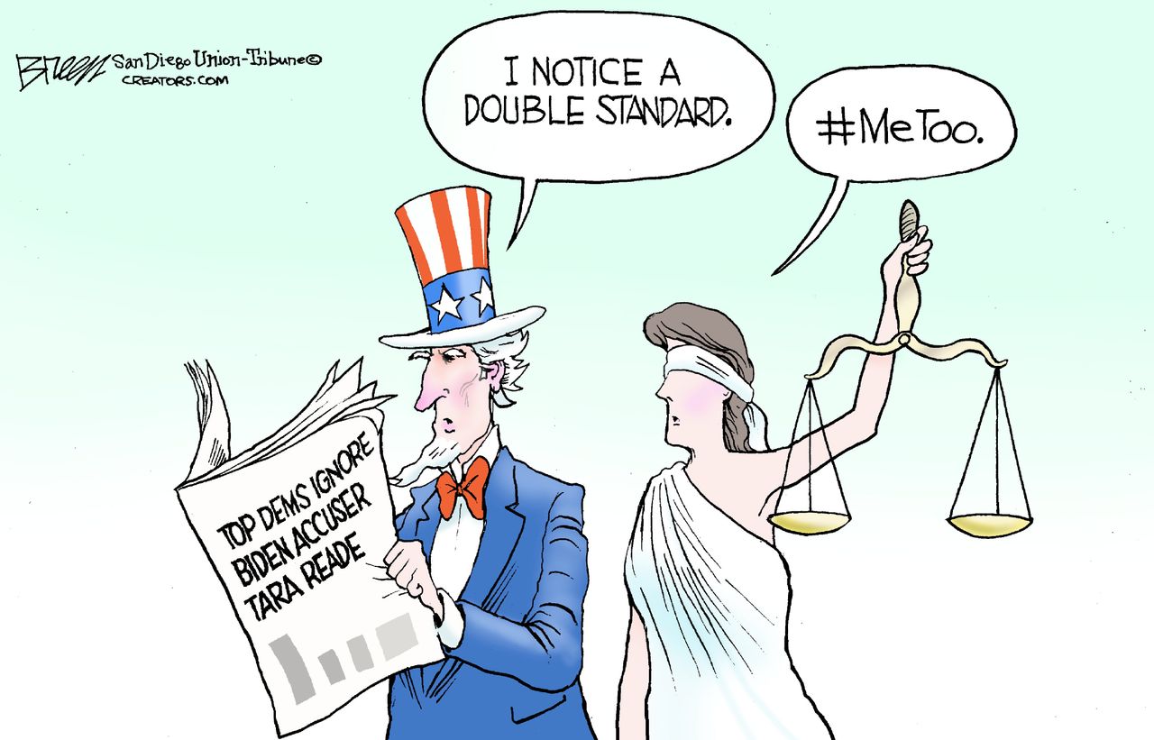 Political Cartoon U.S. double standard top dems ignore Biden sexual assault MeToo