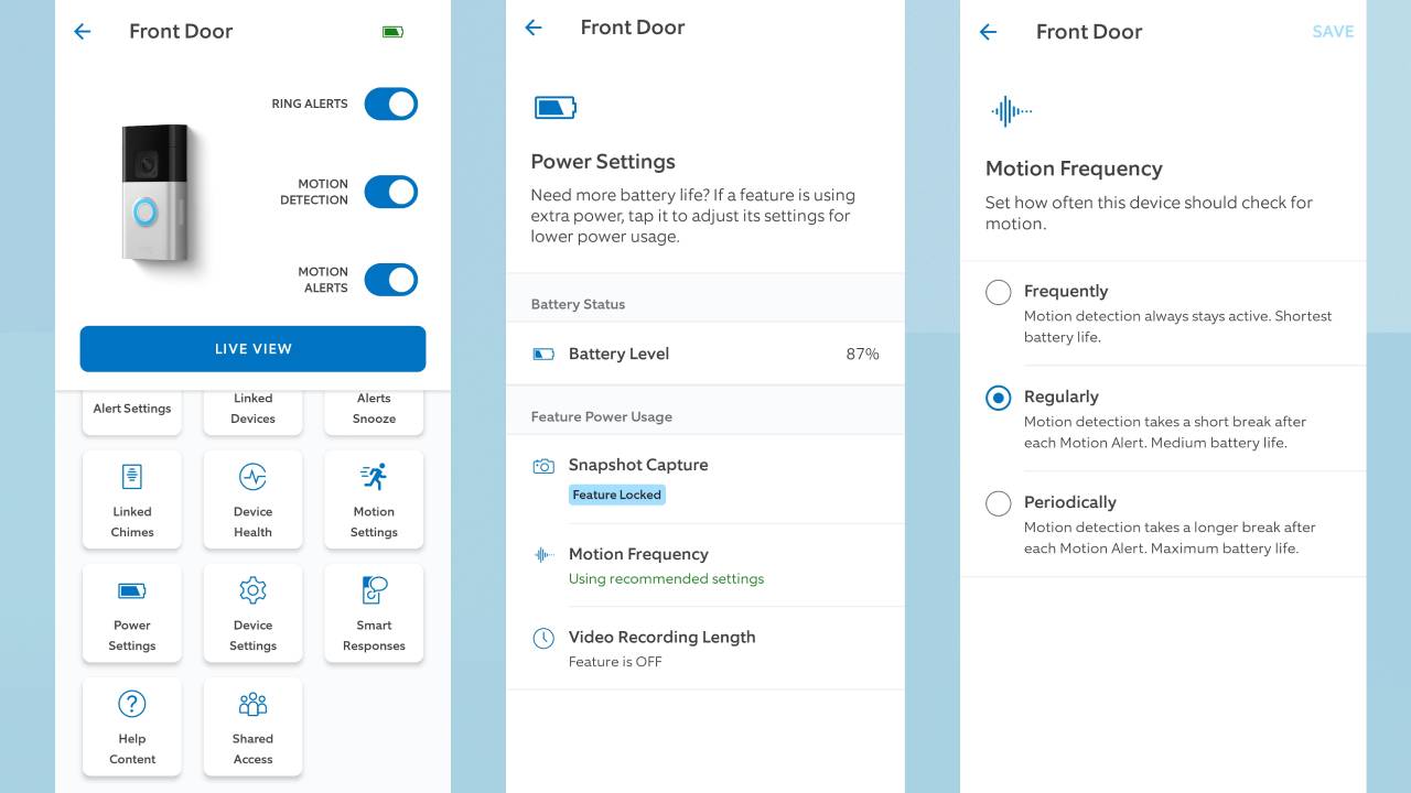 Ring app Motion settings