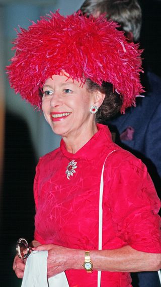 Princess Margaret's red feather hat, 1991