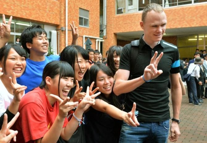 Chris Froome meets the fans at the Saitama criterium in Japan