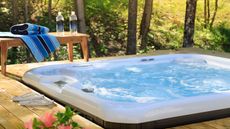 Hot tub built into a wooden deck