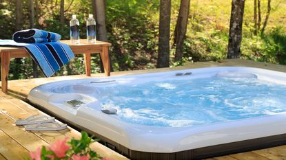 Hot tub built into a wooden deck