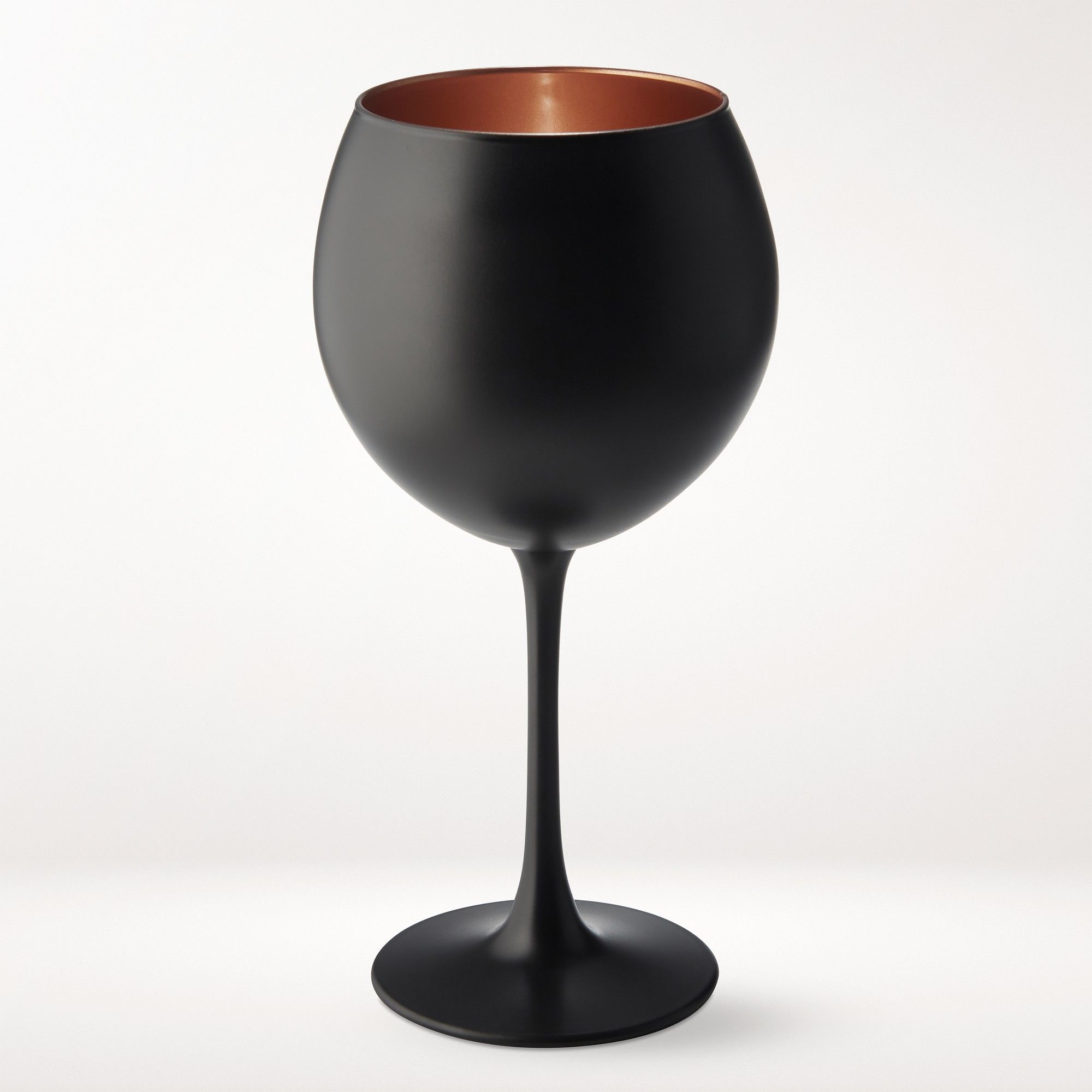 Matte black wine glasses with copper interior