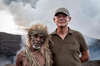 Martin Clunes with a tribe elder from the remote village of Yakel
